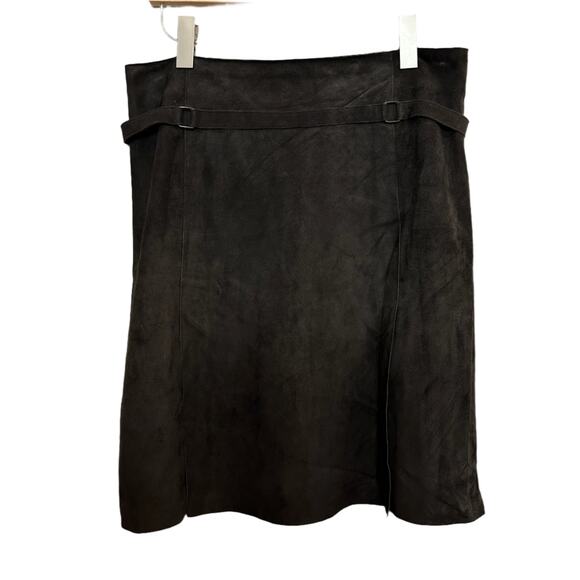 Akris Punto Suede Leather Skirt A Line Switzerland Brown Slits 10 - Picture 1 of 11